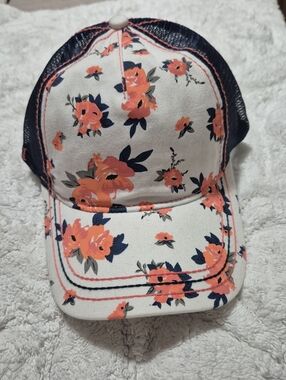 NWT BOOT BARN-ARIAT Floral Mesh Baseball Cap – Coral & Navy...ONE SIZE